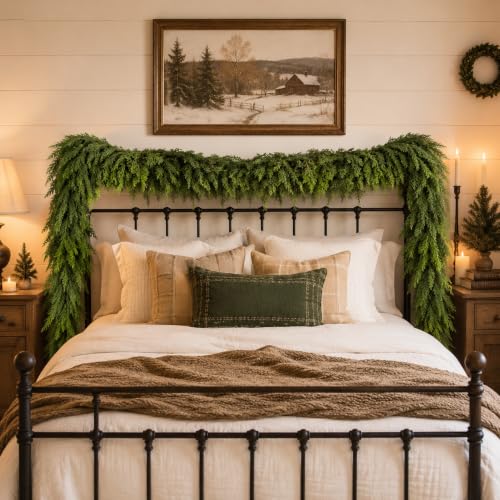 DLPL 9 Ft Cedar Garland - Real Touch Christmas Decor for Mantle (1 Pack)