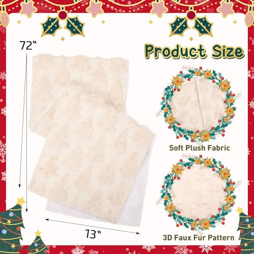 Mostop Cream Tree Christmas Table Runner 13x72 Inch Faux Fur Holiday Decor