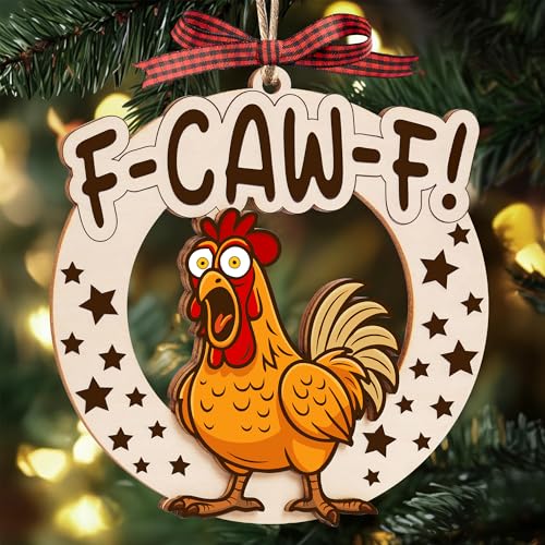 Funny Chicken Christmas Ornament - Wooden Farm Animal Holiday Decor