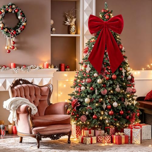 Burgundy Velvet Christmas Tree Topper Bow - Holiday Decor, Elegant & Large