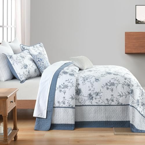 Oversized Floral King Bedspread Set - 100% Cotton, Reversible, 120x120