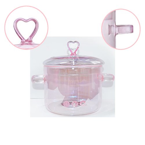 Pink Glass Saucepan with Lid and Handle, 1.5L/50oz Glass Cooking Pot, Safe for Pasta, Soup, Milk, Baby Food