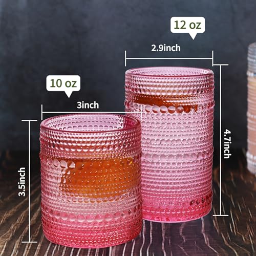 Vintage Hobnail Drinking Glassware Set - 8-Piece Highball and Tumbler Glasses