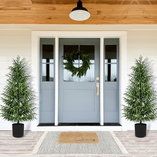 ENVEN 5FT Artificial Norfolk Pine Christmas Tree - 2 Pack, Unlit, Real-Touch PE, Pet & Family Friendly, Black Pot, Indoor Outdoor Decor
