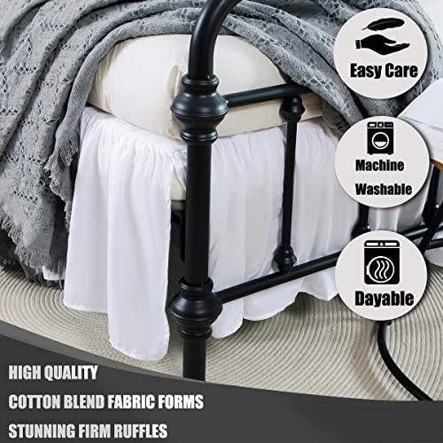 Queen Ruffled Bed Skirt with 14 Inch Drop & Split Corners - White Microfiber