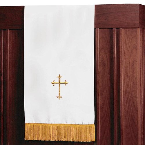 Murphy Robes Pulpit Scarves - Reversible Lectern Banner Embroidered with Gold Latin Cross Sanctuary Pulpit Scarf, 17 x 36-Inch, Red/White
