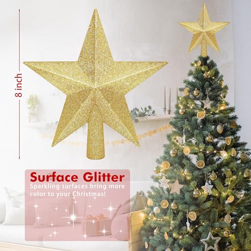 8-Inch Gold Glitter Christmas Tree Star Topper - Shatterproof 3D Ornament