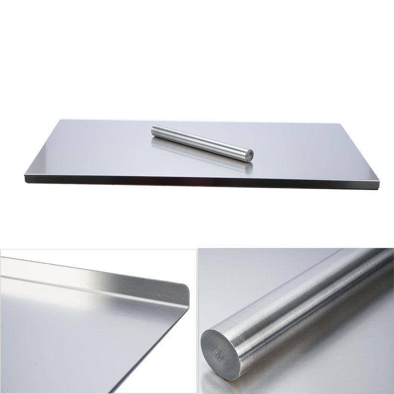 usego 304 Stainless Steel Cutting Board Large Chopping Board with Lip 31.5"x19.69" Heavy Duty Cutting Board with A Rolling Pin Pastry Board for Meat Fruits Vegetables Baking,80x50cm