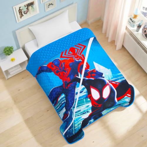 Miles Morales Kids Bedspread Set - Spider-Man Twin Bedding with Stickers