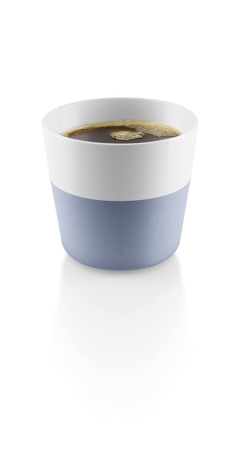 Eva Solo | 2 Cafe Latte Tumbler Mugs | 12 oz Porcelain Coffee Cup Tumblers with Silicone-coated Grip | Dishwasher Safe | Danish Design, Functionality & Quality | Blue sky