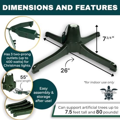 Rotating Christmas Tree Stand for Artificial Trees with Built-In Outlets
