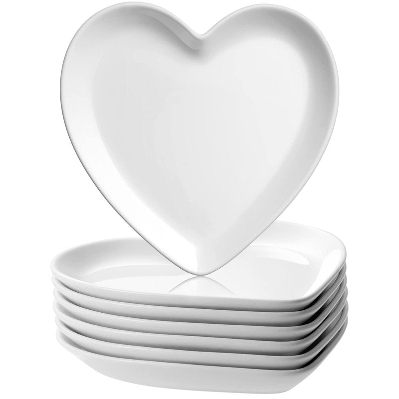 Suclain 12 Pcs Heart Shaped Plates Ceramic Plates 7.4 Inch Heart Dish Porcelain Cute Dishe for Dessert Appetizer Steak Snacks Daily Home Kitchen Party Gift(White)