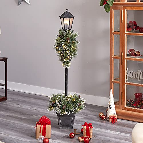 Nearly Natural 5ft Outdoor Christmas Lamp Post with LED Lights & Planter