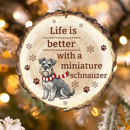 Miniature Schnauzer Wooden Christmas Ornament - Dog Holiday Decor Gift