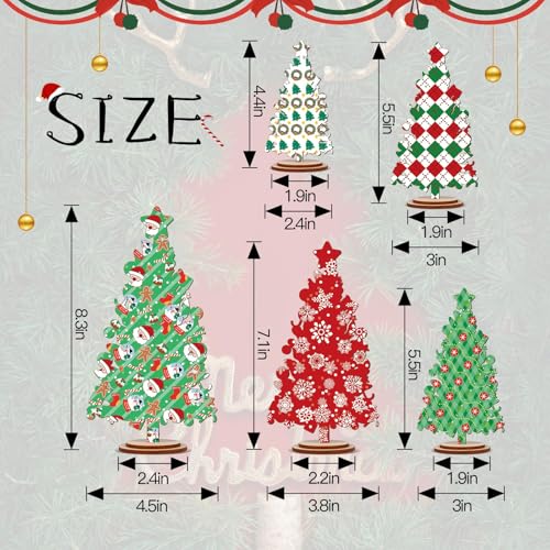 5 Pcs Rustic Wooden Christmas Tree Table Decor - Freestanding Shelf