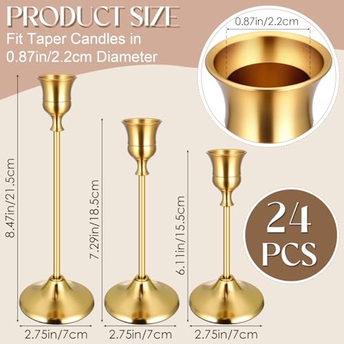 24PCS Vintage Gold Taper Candle Holders Set - Elegant Table Centerpiece