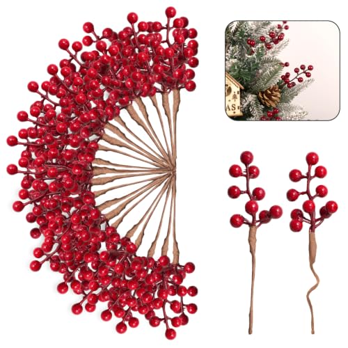 50 Pcs Christmas Red Berry Stems for Holiday Decor 6.5" Artificial Ornaments