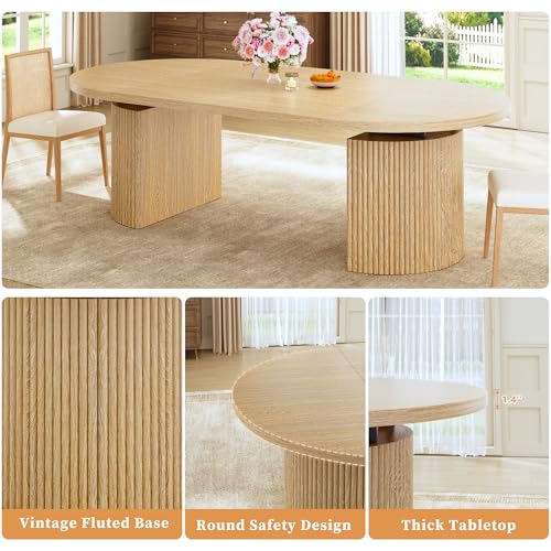 Extendable Round Dining Table, 39-77 Inch Oval Kitchen Table with Fluted Base