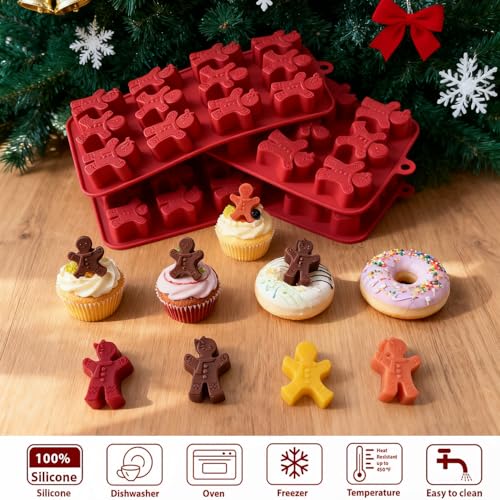 3Pcs Gingerbread Man Silicone Molds for Christmas Baking & Crafts