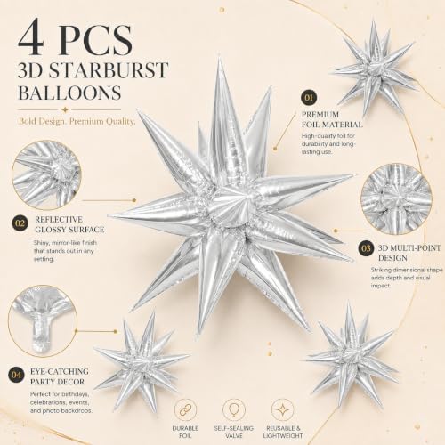Silver Star Balloons Decorations Pack - 48pcs Foil Party Balloons for Birthday Wedding Christmas