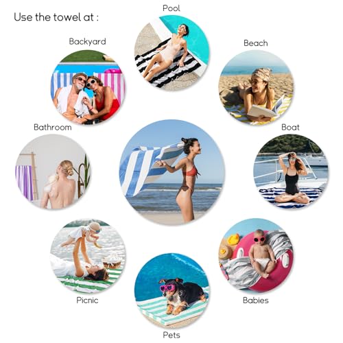 Oversized 100% Cotton Beach Towel - 35 x 70 Inch Striped Pool Towel