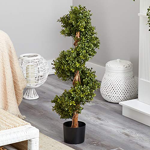 33-Inch Artificial Boxwood Spiral Topiary Tree in Black Planter
