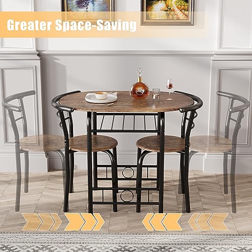 3-Piece Round Kitchen Dining Table Set with Built-in Wine Rack