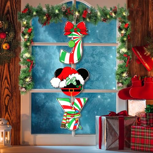 Christmas Wooden Door Decorations with Mouse & Joy Signs, Indoor & Outdoor Holiday Wall Decor