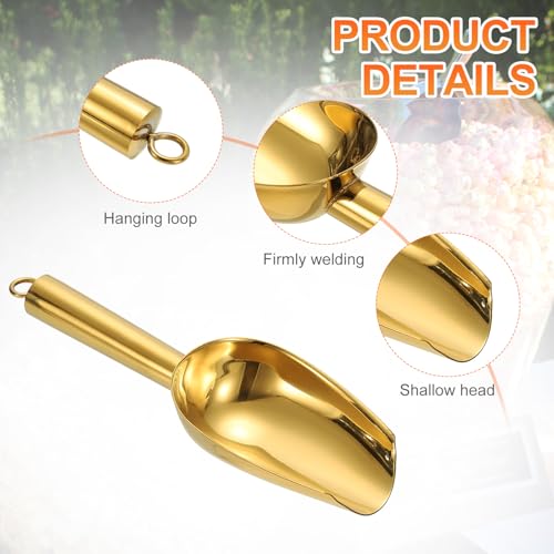 Gold Stainless Steel Ice Scoops Set of 2 - 7.1 Inch Kitchen & Bar Ice Picks