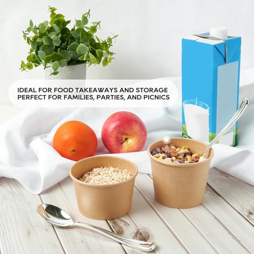 8oz Paper Soup Containers with Lids – 50 Pack, Disposable Take-Out Cups