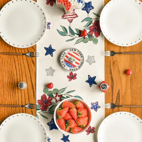 Artoid Mode Eucalyptus Flowers Stars 13x72 Inch Patriotic Table Runner beige