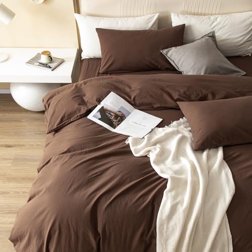 Queen Washed Cotton Duvet Cover Set - 3 Piece Soft Linen Feel Bedding
