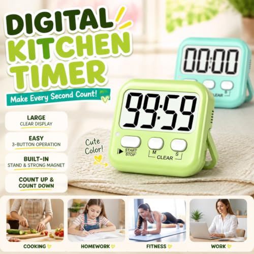 2-Pack Digital Timers with Mute Mode & Magnet for Kitchen & Classroom