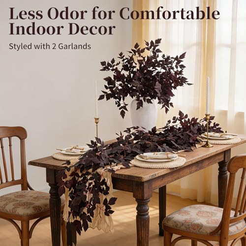 6ft Artificial Plum Fall Garland - Moody Autumn Leaf Decor for Mantel & Table