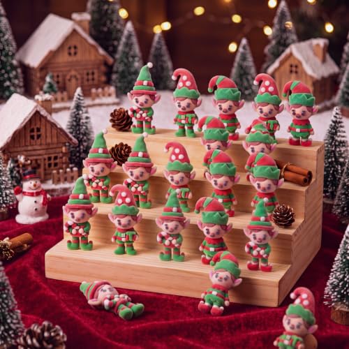 30 Pcs Mini Christmas Elf Figures - Flocked Tiny Elves Holiday Party Favors