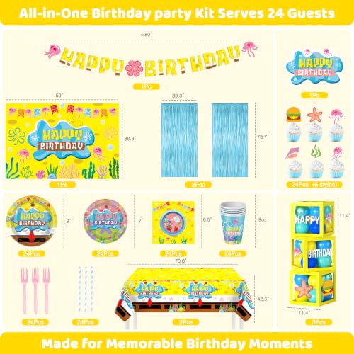 Yellow Ocean Birthday Party Decorations Kit - 281 Piece Set for 24 Guests