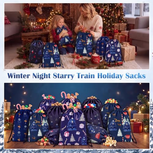 Bulyoou Christmas Express Train Party Favors Drawstring Bags - Set of 25