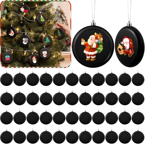 VioraWhite 48 Pcs 4 Inch Flat Black Christmas Ornaments Matte Discs
