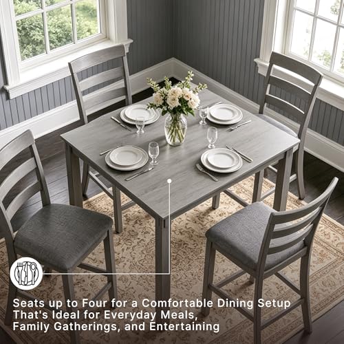 5-Piece Square Counter Height Dining Set for 4, Charcoal Gray