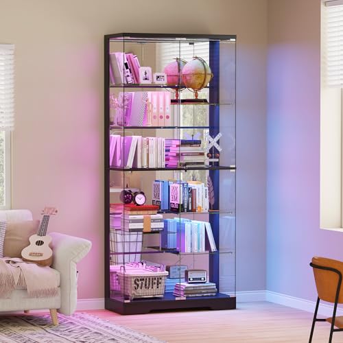 Frameless Glass Display Cabinet with RGB Motion Sensor Lighting, 10-Tier