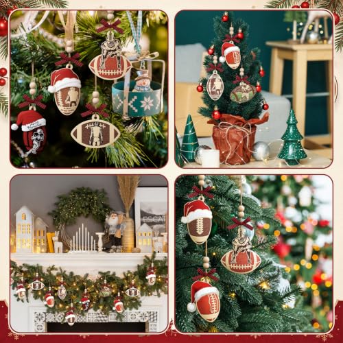 24 Pack Wooden Christmas Football Ornaments for Holiday Tree Decor