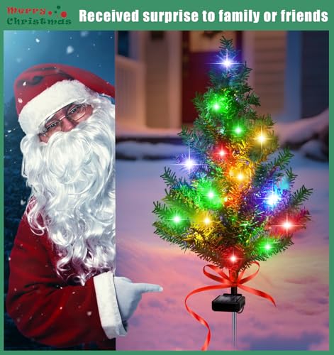 Ostritec Christmas Tree 4 Pack Outdoor Solar Garden Stake Lights Multi-Color LED