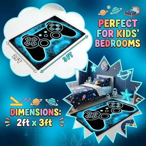 Gaming Area Rug - 35" x 23" Non-Slip Gamepad Pattern Floor Mat for Gamers