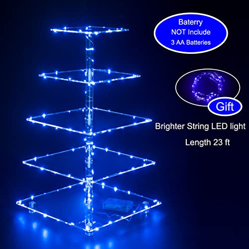 OLACHIKKO Blue 5-Tier Square Cupcake Stand with LED Light String - Wedding & Party Dessert Tower
