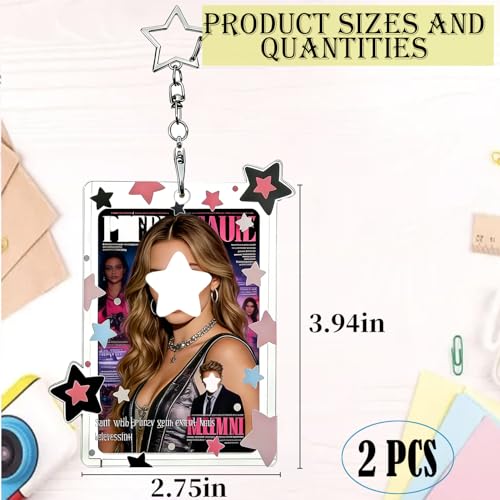 2 Pack Acrylic Photocard Holder Keychain with Cute Star Pendant