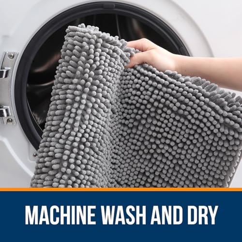 OLANLY Extra Soft Chenille Bath Rug 30x20 - Absorbent Non-Slip Mat (Grey)