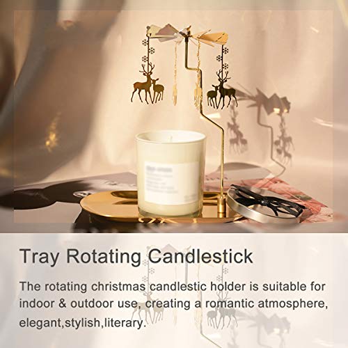 Gold Rotating Deer Candle Holder - Christmas Thermal Spinning Candlestick