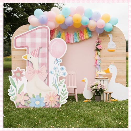 Silly Goose 1st Birthday Backdrop Cardboard Cutout, 3ft Pink Party Prop
