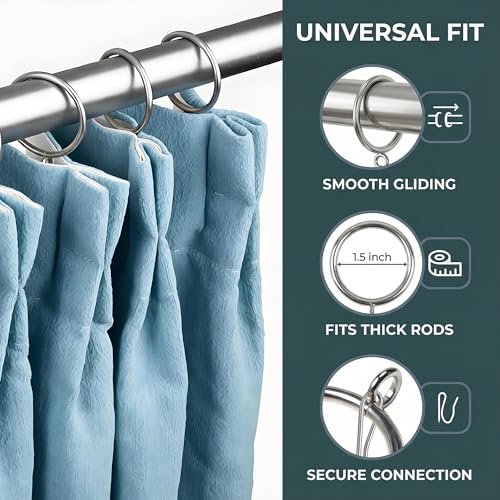 Metal Curtain Rings with Hooks, 1.5 Inch Eyelet for 1.25 Inch Rods