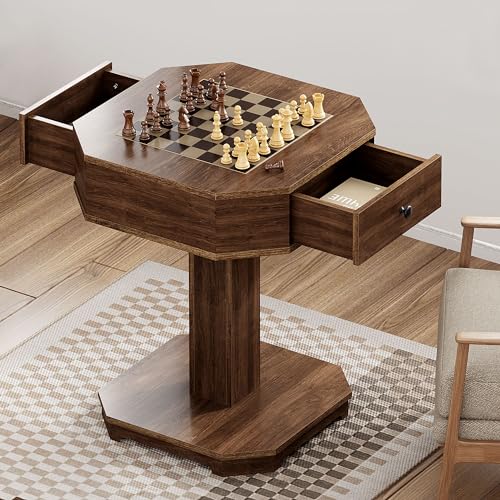 24-Inch Square Chess and Checkers Game Table with 2 Storage Drawers